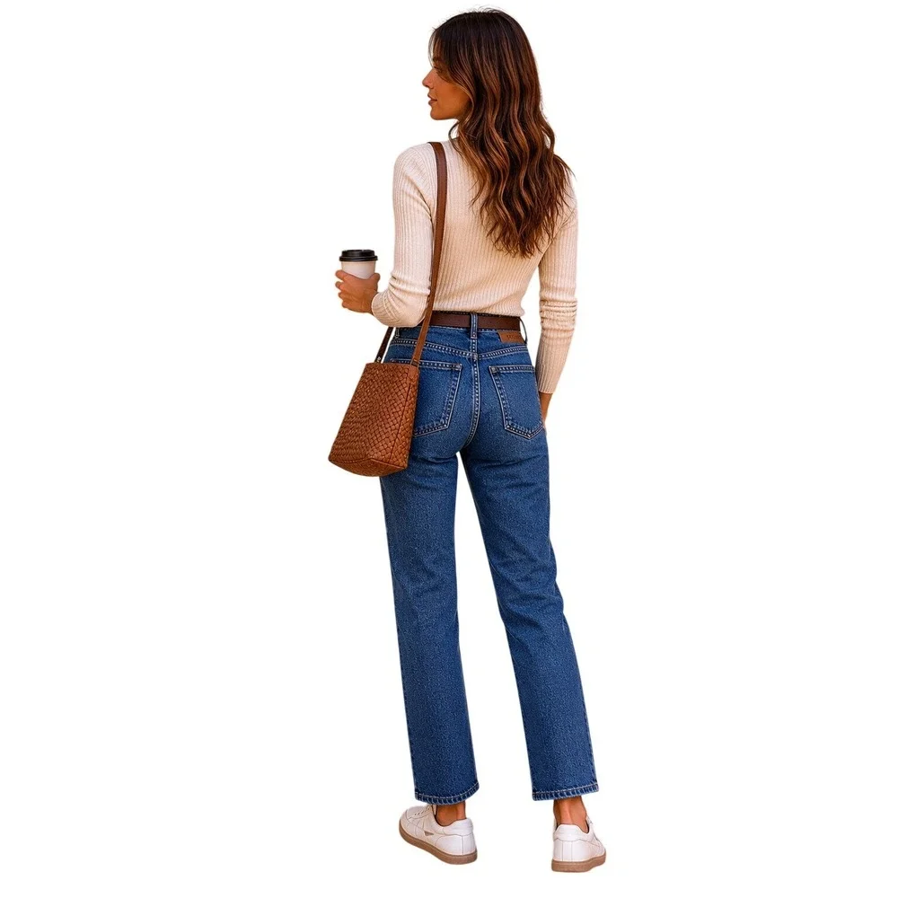 Sézane Brut Sexy High Waist Straight Leg Jeans Bleu Denim Organic Cotton NWT T26